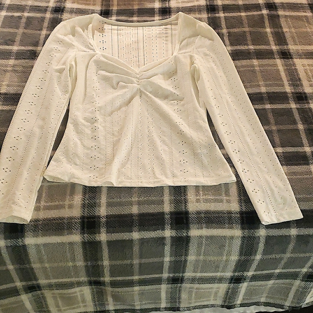 Long sleeve white eyelet blouse size small